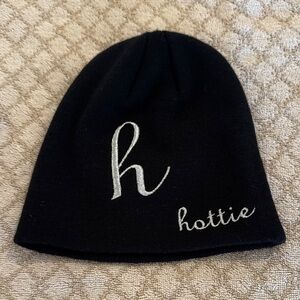 NWOT Drew Pearson silver metallic embroidered hottie Black Beanie